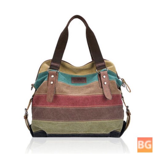Women's Casual Stripe Canvas Backpack with Sho