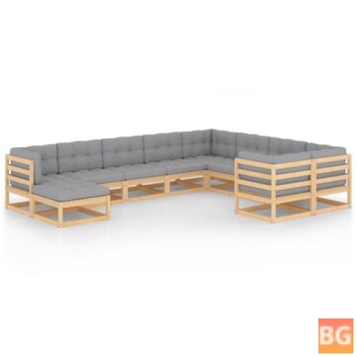 Garden Sofa Set with Cushions and Pillows Solid Pinewood