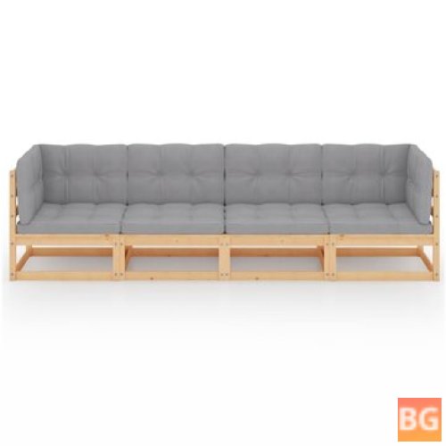 4-seater Sofa with Cushions - Solid Pinewood