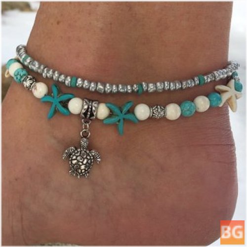 Beach Yoga Anklet with Beads - Pendant Moon Heart