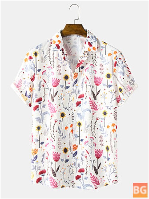 Short Sleeve Shirt with Men's Flower Print
