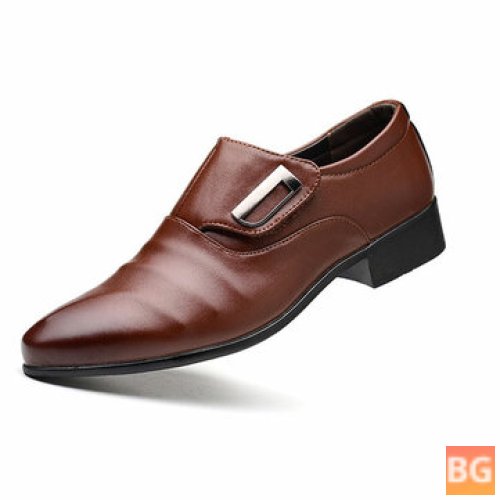 Leather Business Shoes with Hook Loop Pointed Toes