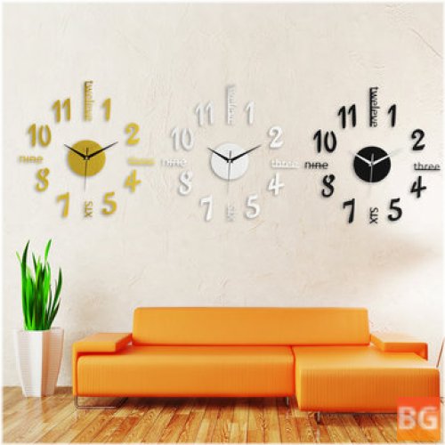 Large 3D Mirror Wall Clock Sticker Decor for Home Office