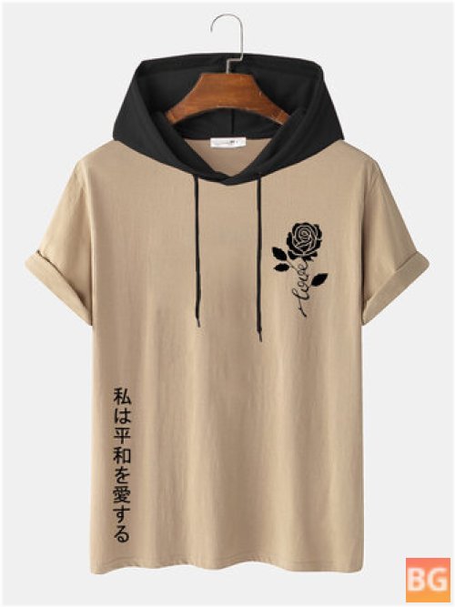 Japanese Rose Hooded T-Shirt for Men