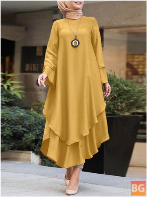 Women's Pure Color Layered Irregular Hem Kaftan Casual Dress