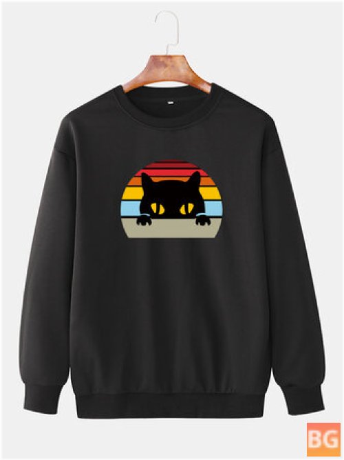 Daily Loose Sweatshirt for Men - Rainbow Cat Graphic Print
