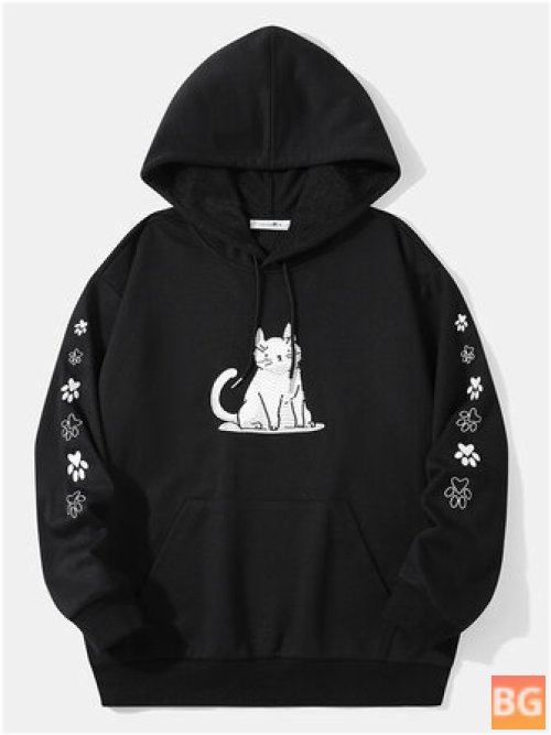 Cat Embroidered Hoodie for Men