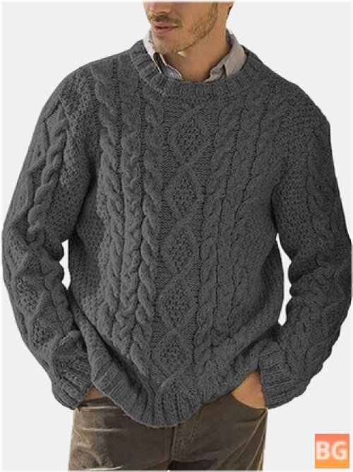 Knit Pullover Sweater with a Solid Cable Design