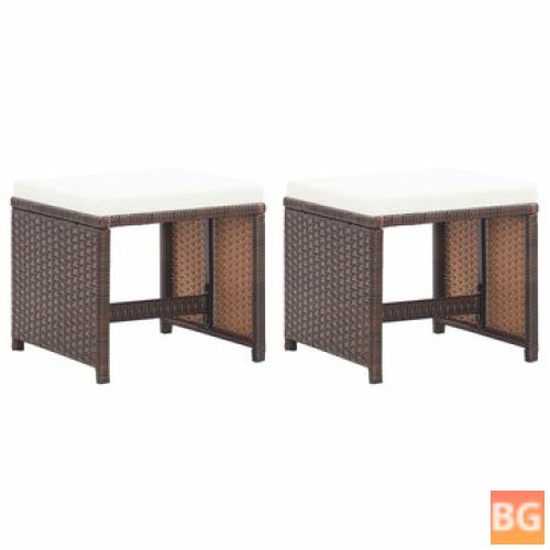 Garden Stools with Cushions - Poly Rattan Brown