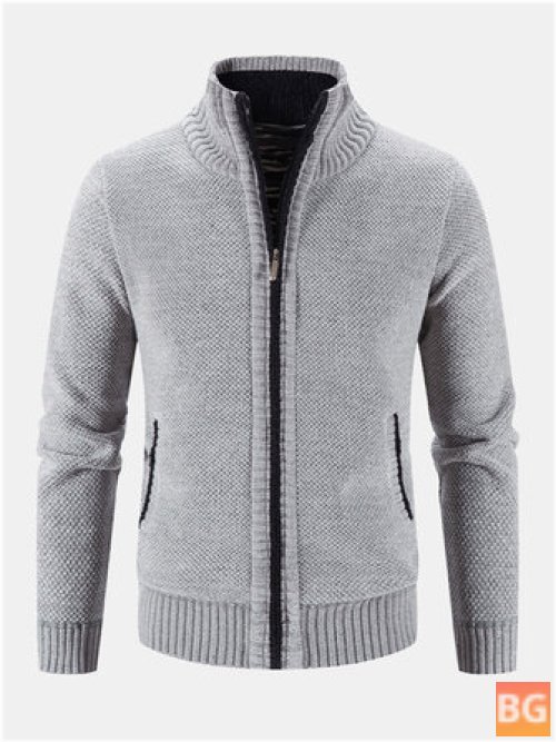 Men's Knitted Wool Cardigan with Elastic Hem Pockets