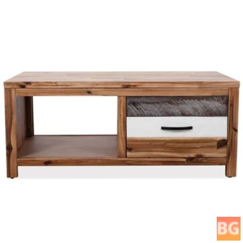 Solid Wood Coffee Table with Wood Base and Black Legs