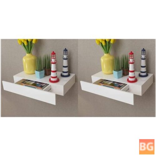 Floating Shelves with Drawers - 2 pcs White