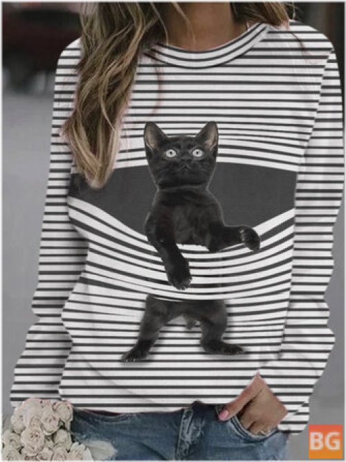 Cartoon Cat Print Sweatshirt for Women