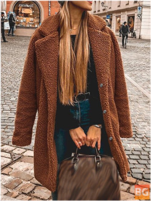 Women's Mid-Length Warm Fleece Lapel Coat