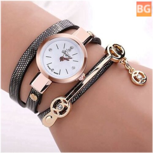 Women's Watch with Diamand PU Leather Strap