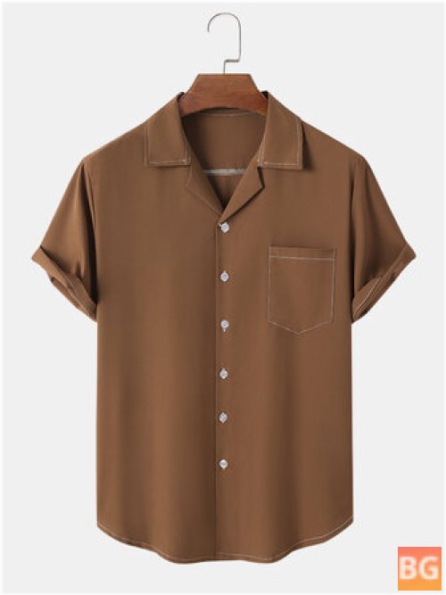 Short Sleeve Shirts with Men's Solid Color Topstitching