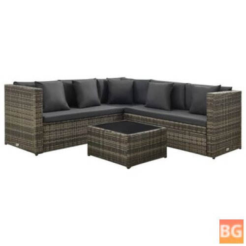 Garden Lounge Set with Cushions and Rattan Grey