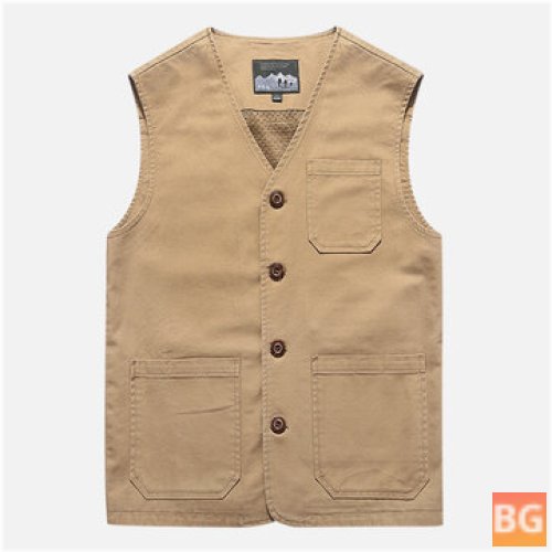 Mens Outdoor Mesh Breathable Pockets Cotton Vest Sleeveless Jacket