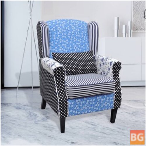 Armchair with Patchwork Fabric - Blue/Grey