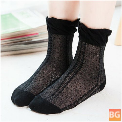 Womens Cotton Ultra-Thin Silk Elastic Mesh Socks - Summer Solid Color