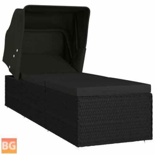 Sun Lounger - Canopy and Cushion Poly Rattan Black