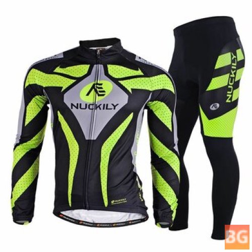 Cycling Jersey Set with Sponge Cushion and Trousers - Autumn Winter Warm Jacket Men's Long Sleeve Jersey Suit Outdoor Riding Climbing