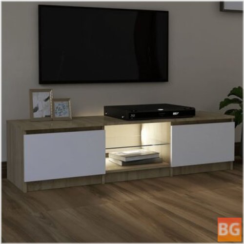 TV Cabinet with LED Lights (White and Oak) - 55.1