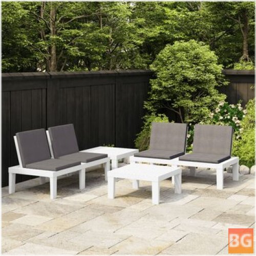 Garden Set with Cushions - Plastic White