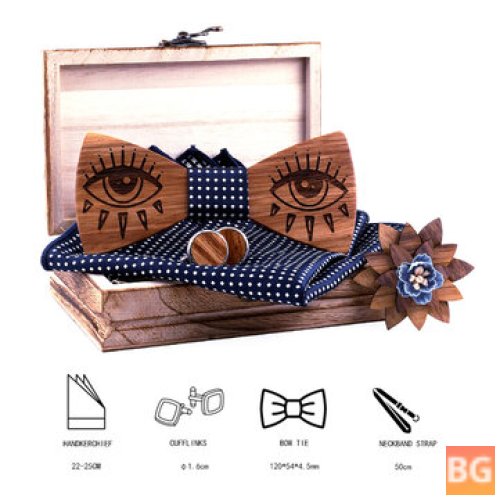 Wedding Ties - Wooden Tie Square Handkerchief Cufflinks - Wood Bow Tie - Wedding Dinner - Set