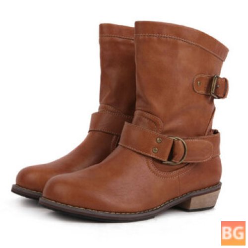 Women's Retro-Style Motorcycle Boots with Toe