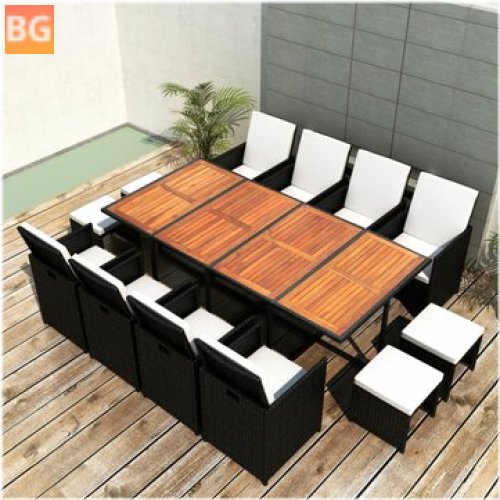 Outdoor Dining Set - Poly Rattan and Acacia Wood