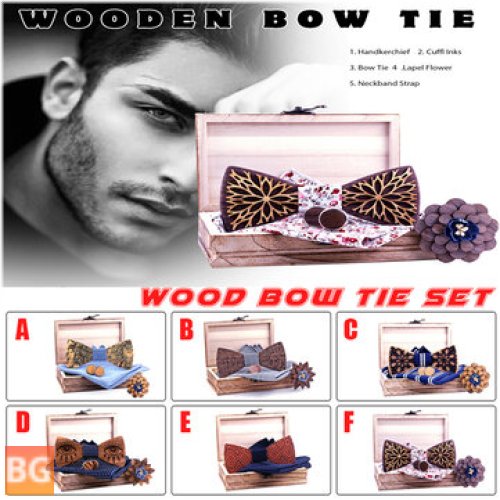 Wedding Men's Tie Set - Wooden Bowtie Box with Cufflink