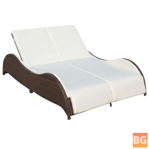 Sun Lounger with Cushion and Rattan Brown