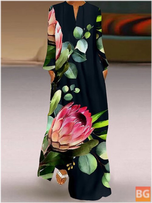 Floral Retro V-Neck Dress