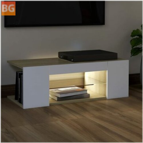 TV Cabinet with LED Lights - White and Oak 35.4