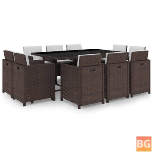 Outdoor Dining Set with Cushions - Poly rattan brown