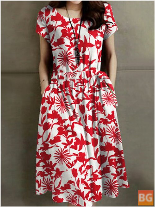 Short Sleeve Midi Dress with Flower Print