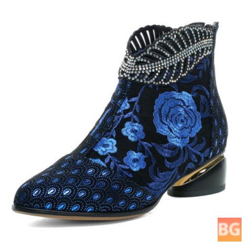 Women's Embroidered Flowers Ankle Boots