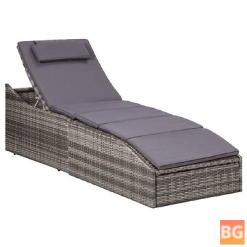 Sunbed with Cushion and Rattan Gray