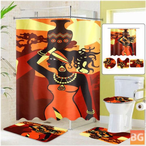 Waterproof Shower Curtain Set with Rugs - African Women