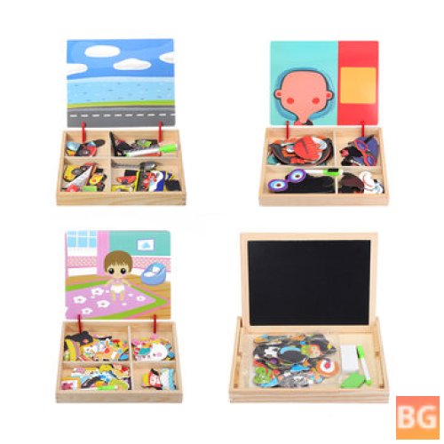 Wood Magnetic Drawing Board - Animal Puzzle Toys for Kids