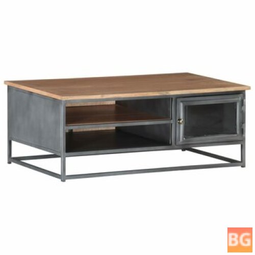 Gray Table with Wood Base and Arms - 35.4