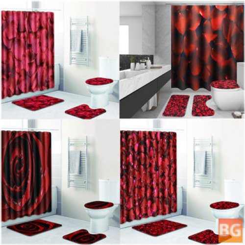 Bathroom Shower Curtain Set with Hooks and Toilet Seat Cover