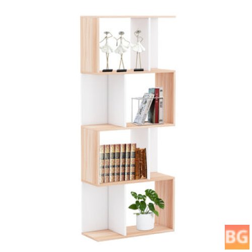 Hoffree 4 Tier Board Bookshelf Storage Organiser - Geometric Modern Bookcase S Shaped Shelves Z Shaped Wooden Home Bedroom Furniture