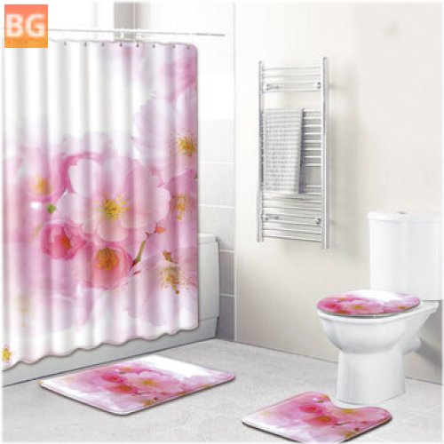 Non-Slip Rug Lid Toilet Cover - Bath Mat and Shower Curtain Set