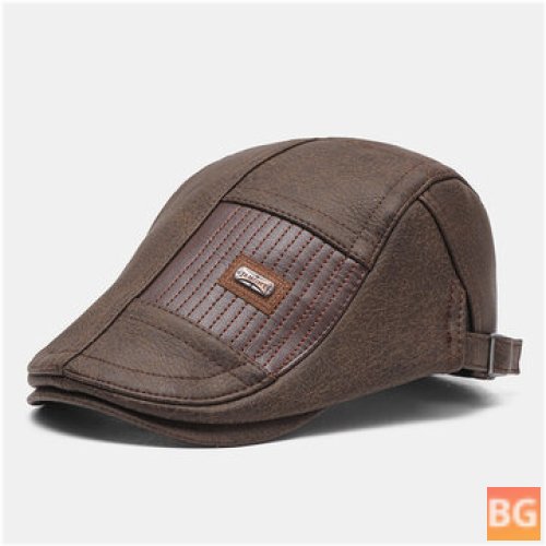 Hat with Faux Leather Stripe Pattern - Solid Color