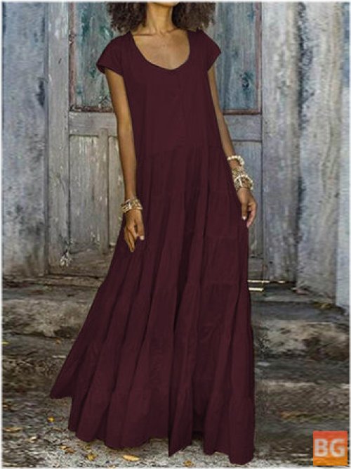 Short Sleeve Maxi Dress with Pure Color