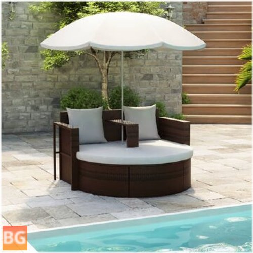 Garden Bed with Parasol Brown Rattan