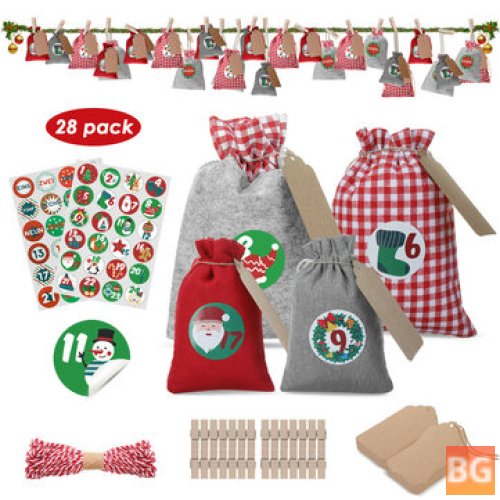 CHRISTMAS HANGING Advent Calendars - 28 PCS gift bags, candy pouches, present gift wrap