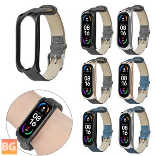 2-In-1 Watch Band Replacement for Xiaomi Mi Band 6 / Mi Band 5 - Denim Texture